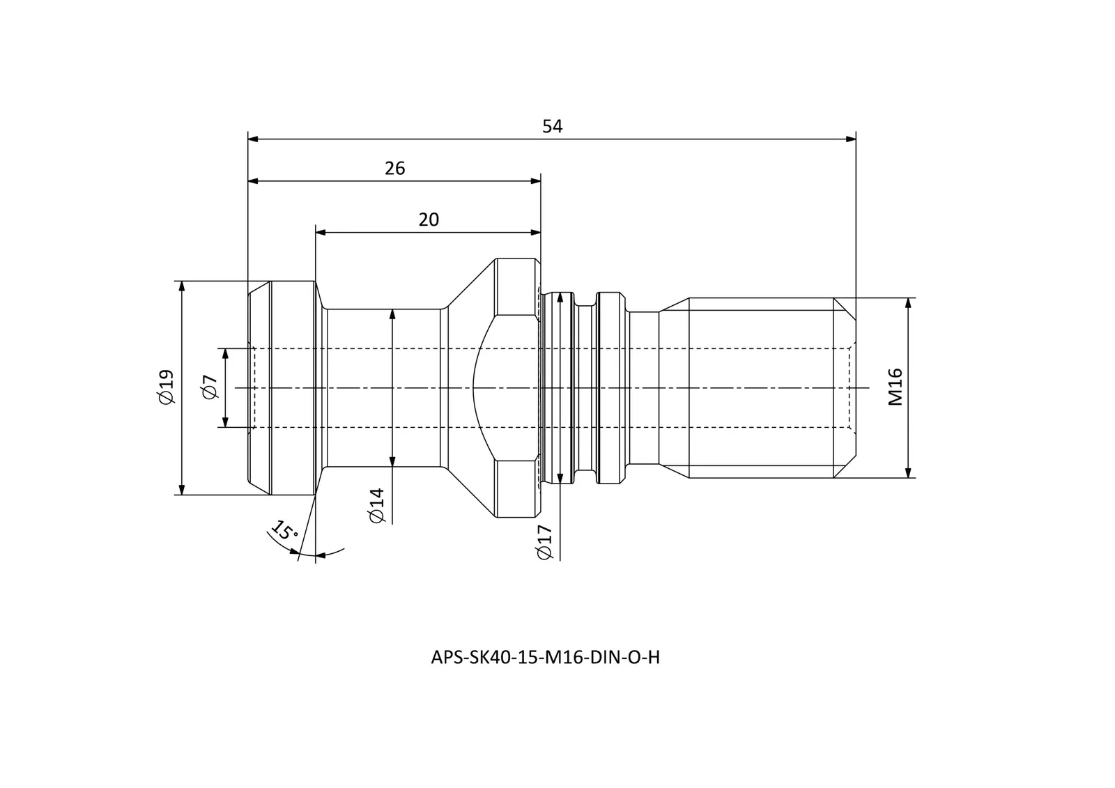 APS-SK40-15-M16-DIN-O-H &mdash; dimensioned drawing
