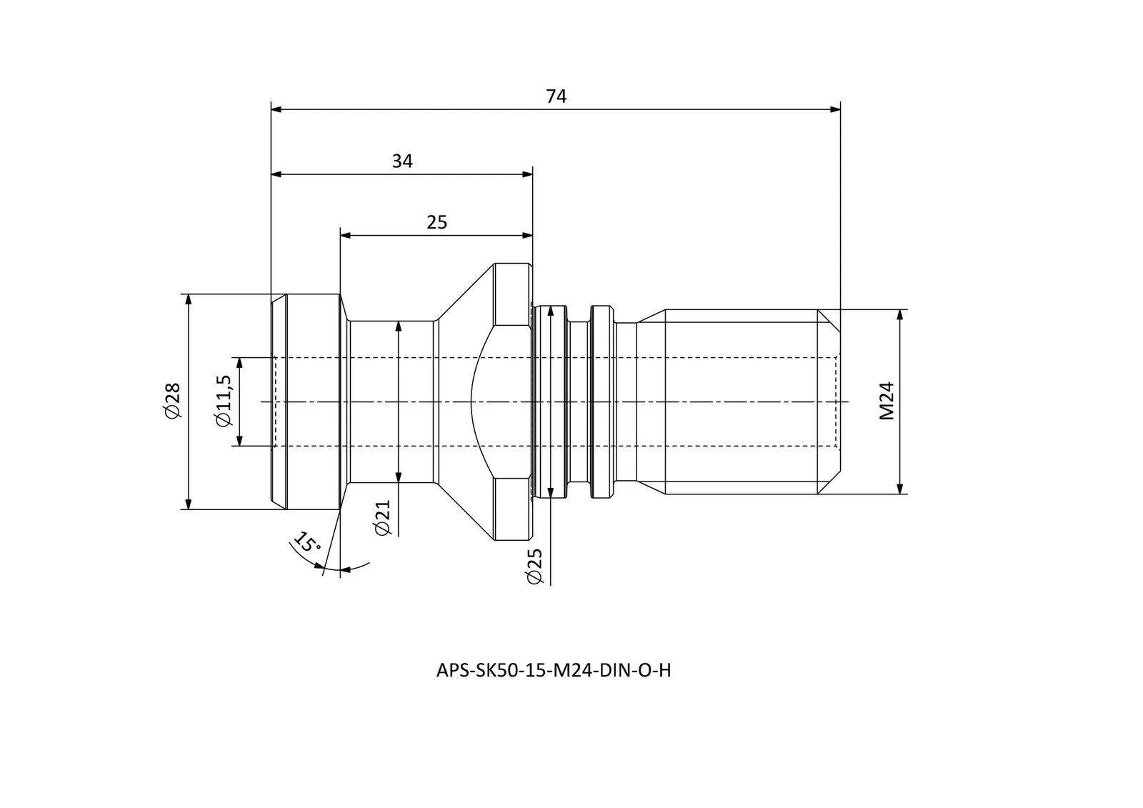 APS-SK50-15-M24-DIN-O-H &mdash; dimensioned drawing