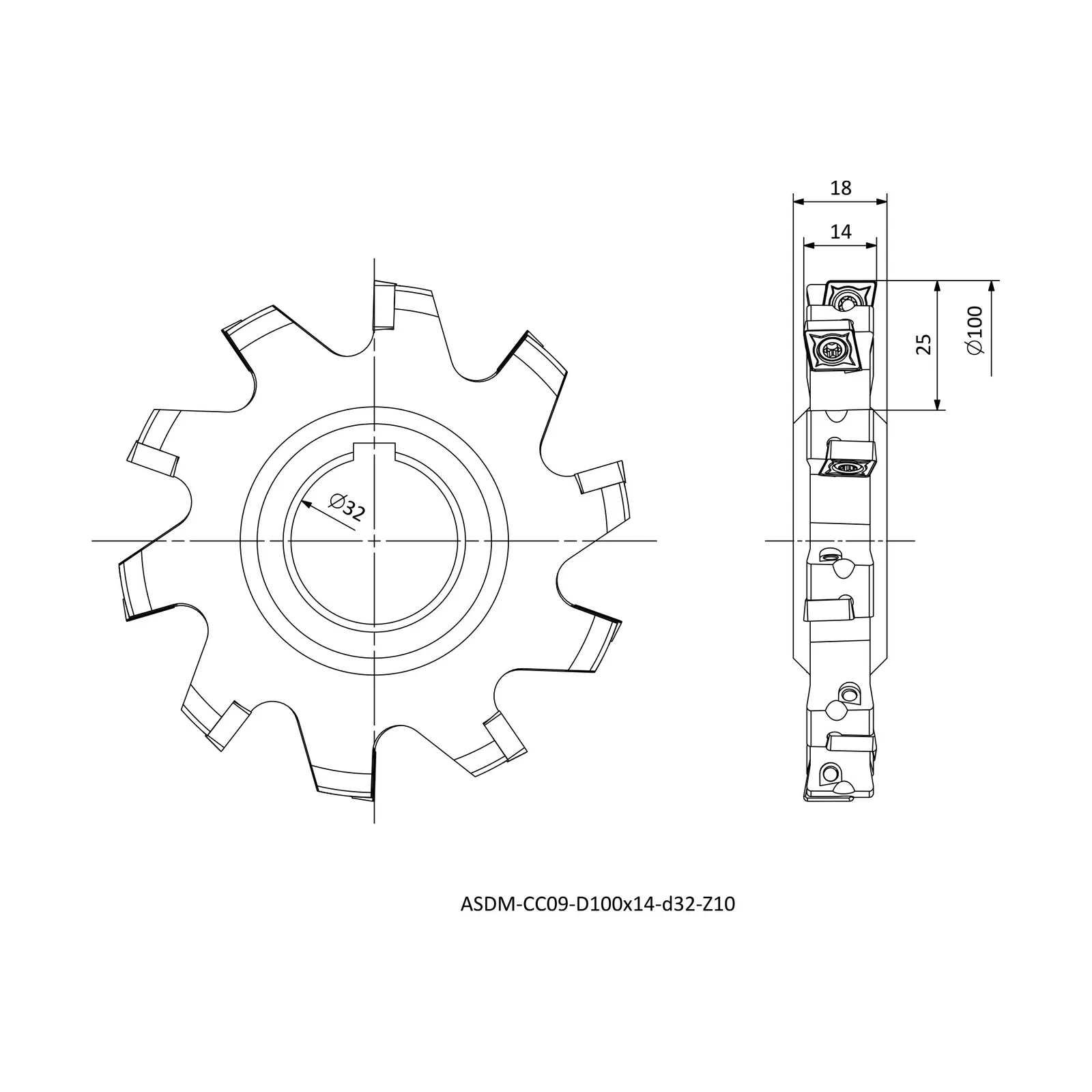 ASDM-CC09-D100x14-d32-Z10 &mdash; dimensioned drawing