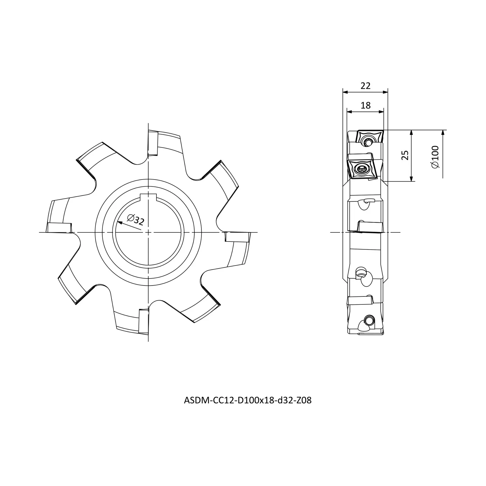 ASDM-CC12-D100x18-d32-Z08 &mdash; dimensioned drawing