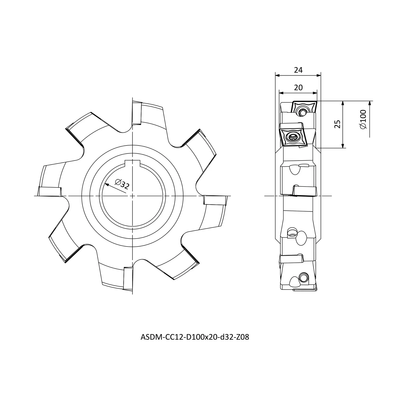 ASDM-CC12-D100x20-d32-Z08 &mdash; dimensioned drawing