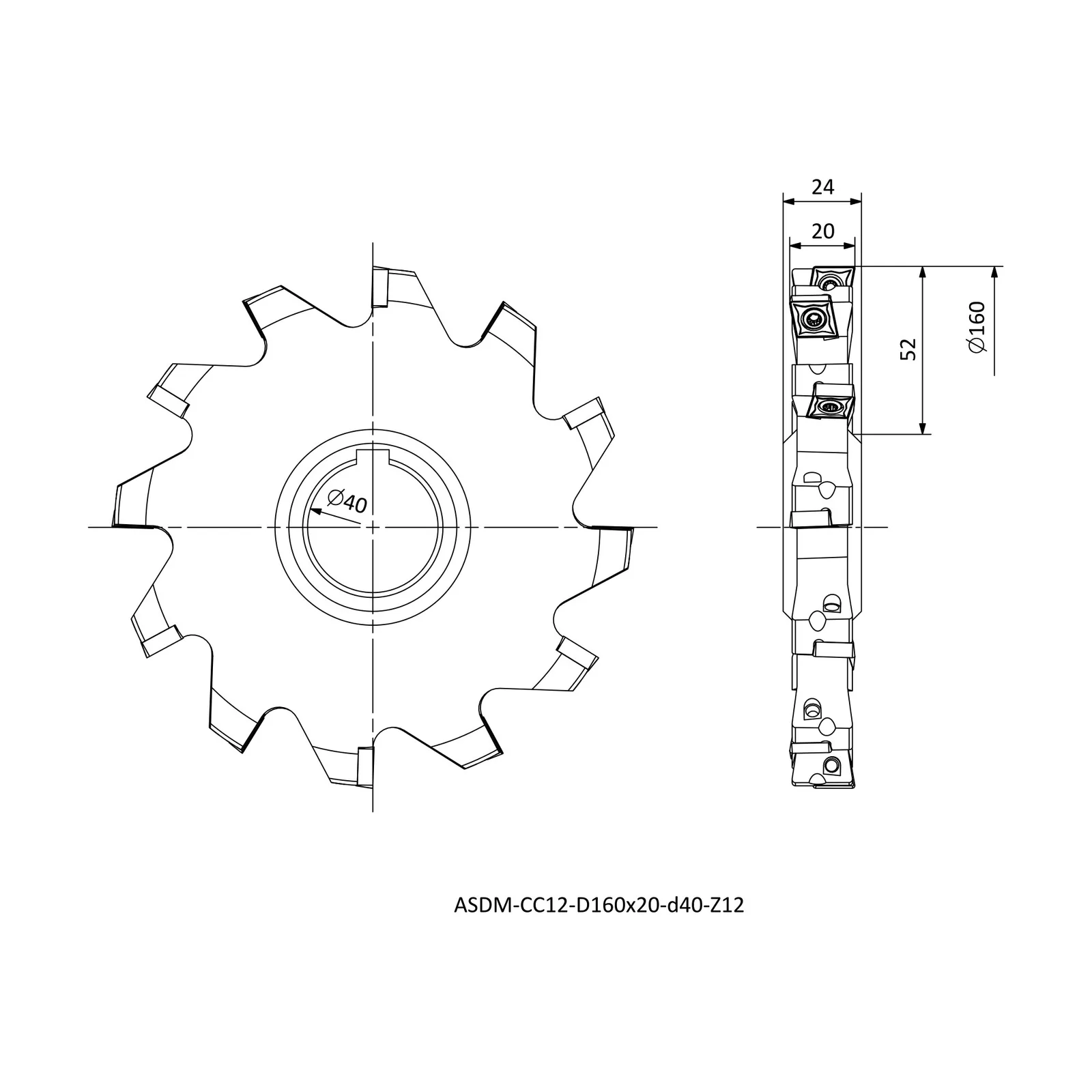 ASDM-CC12-D160x20-d40-Z12 &mdash; dimensioned drawing