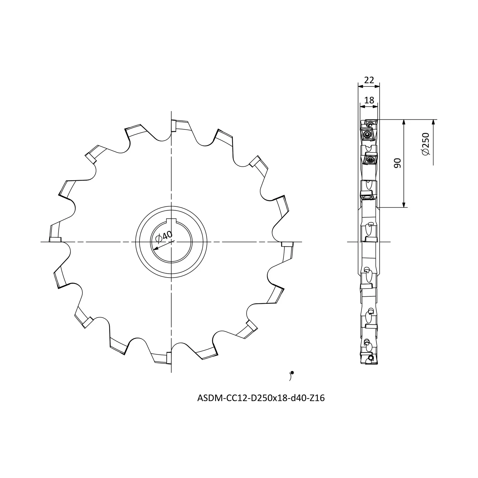 ASDM-CC12-D250x18-d40-Z16 &mdash; dimensioned drawing