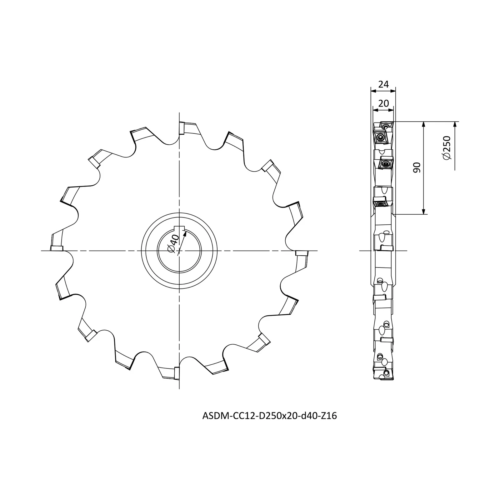 ASDM-CC12-D250x20-d40-Z16 &mdash; dimensioned drawing
