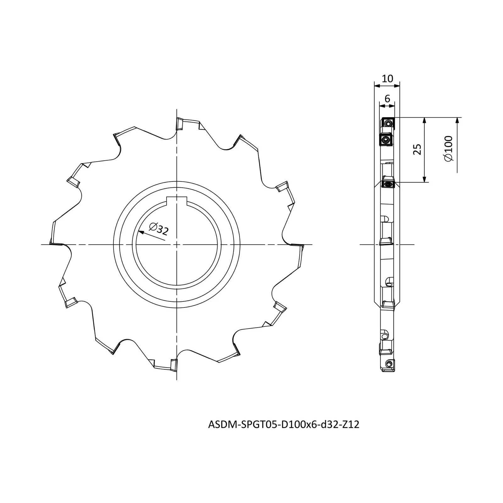 ASDM-SPGT05-D100x6-d32-Z12 &mdash; dimensioned drawing