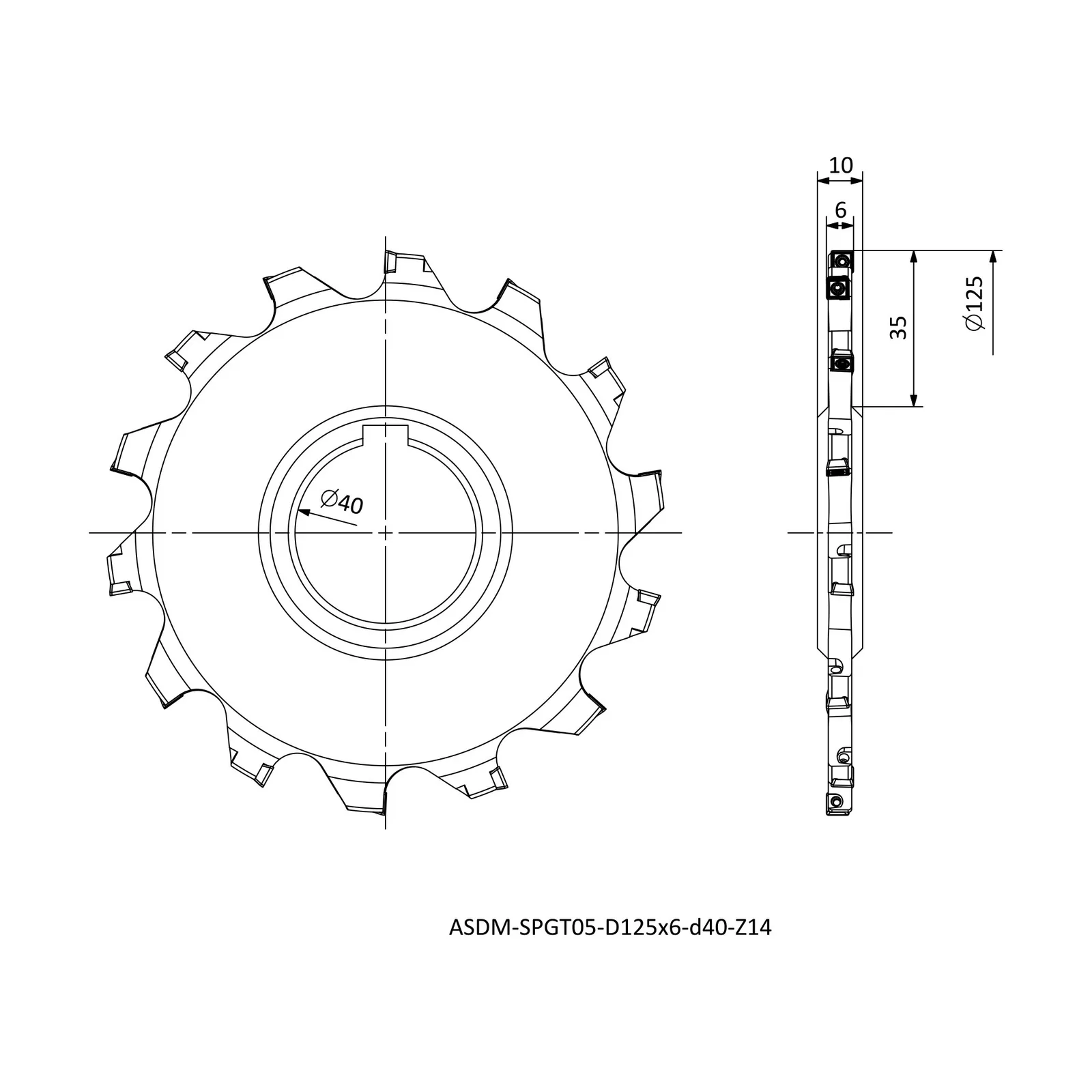 ASDM-SPGT05-D125x6-d40-Z14 &mdash; dimensioned drawing
