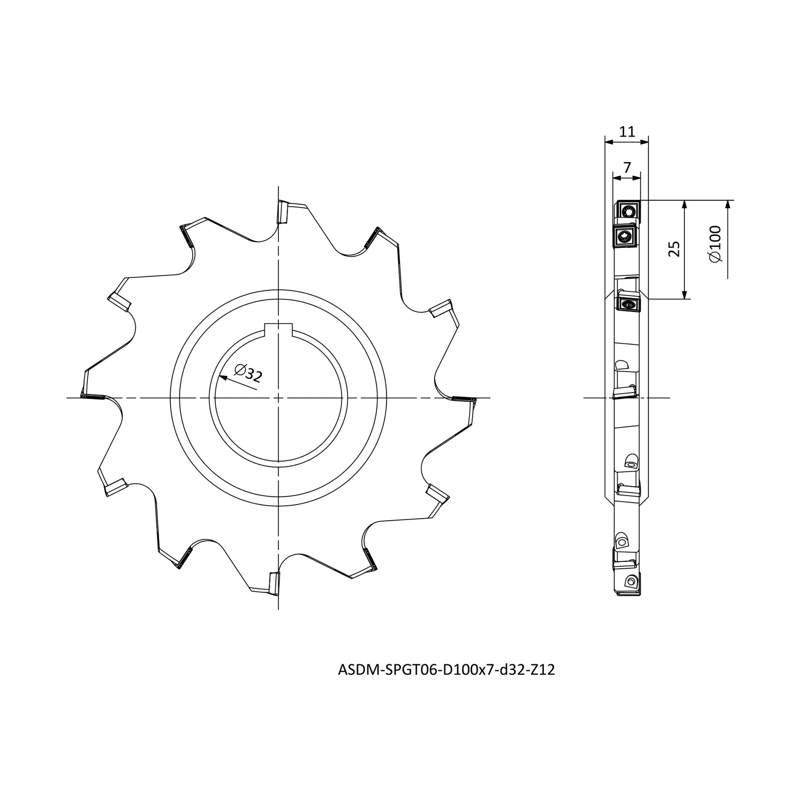 ASDM-SPGT06-D100x7-d32-Z12 &mdash; dimensioned drawing