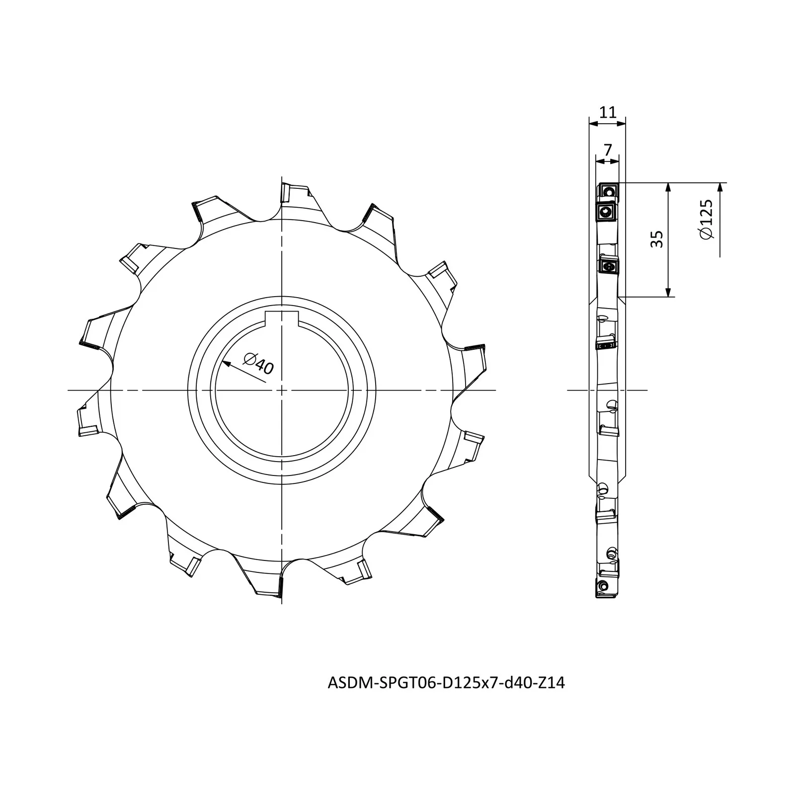ASDM-SPGT06-D125x7-d40-Z14 &mdash; dimensioned drawing