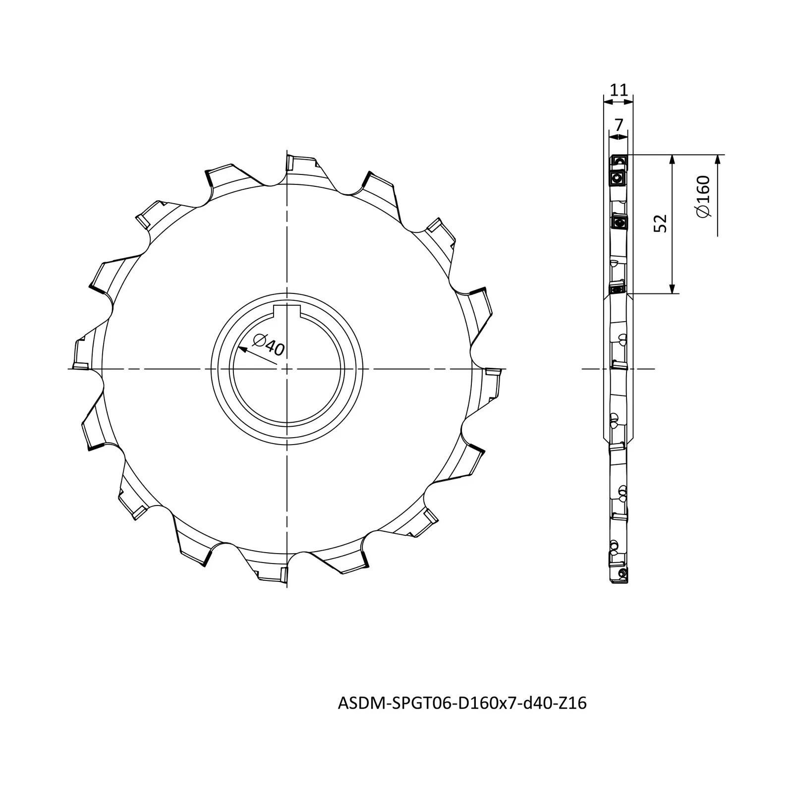 ASDM-SPGT06-D160x7-d40-Z16 &mdash; dimensioned drawing