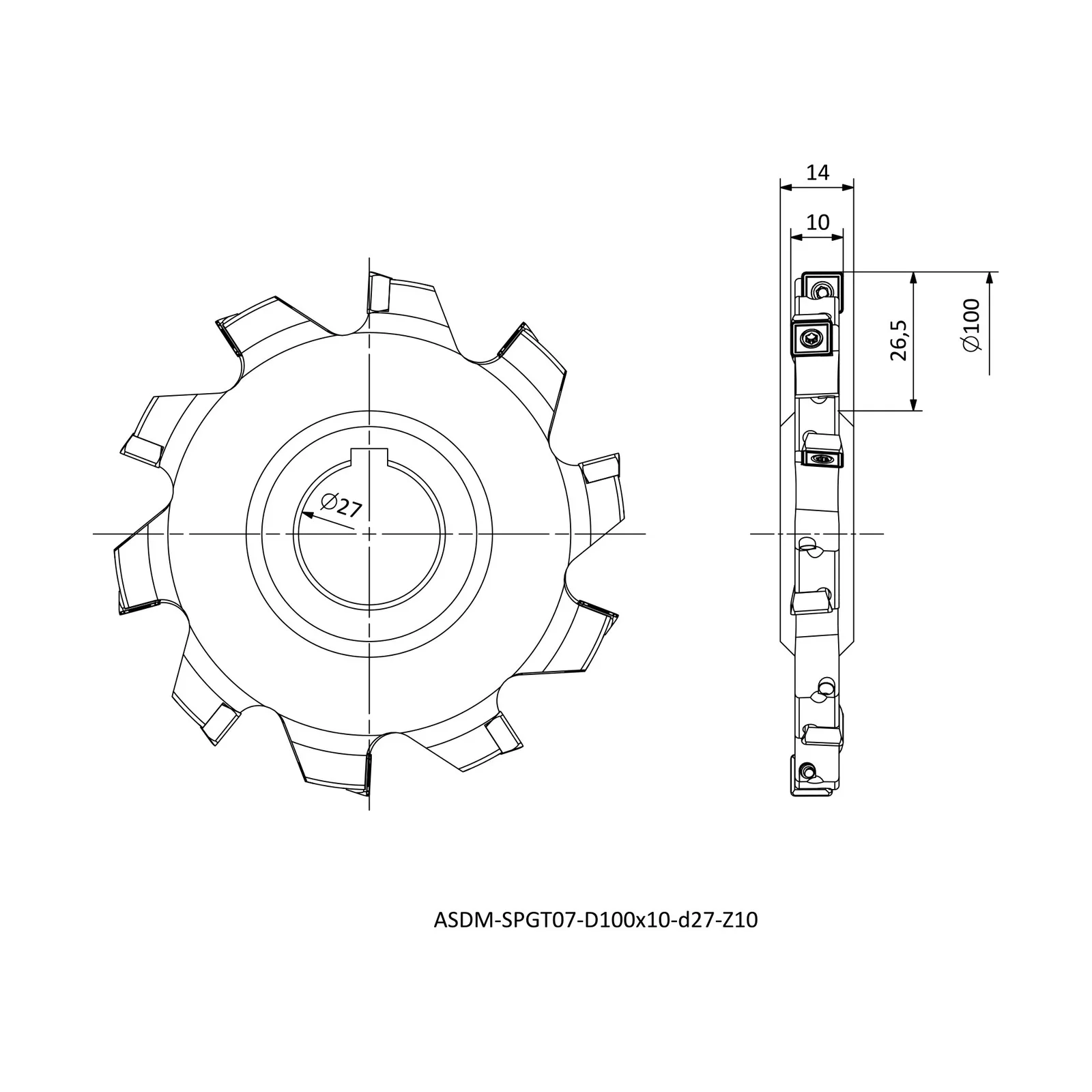 ASDM-SPGT07-D100x10-d27-Z10 &mdash; dimensioned drawing