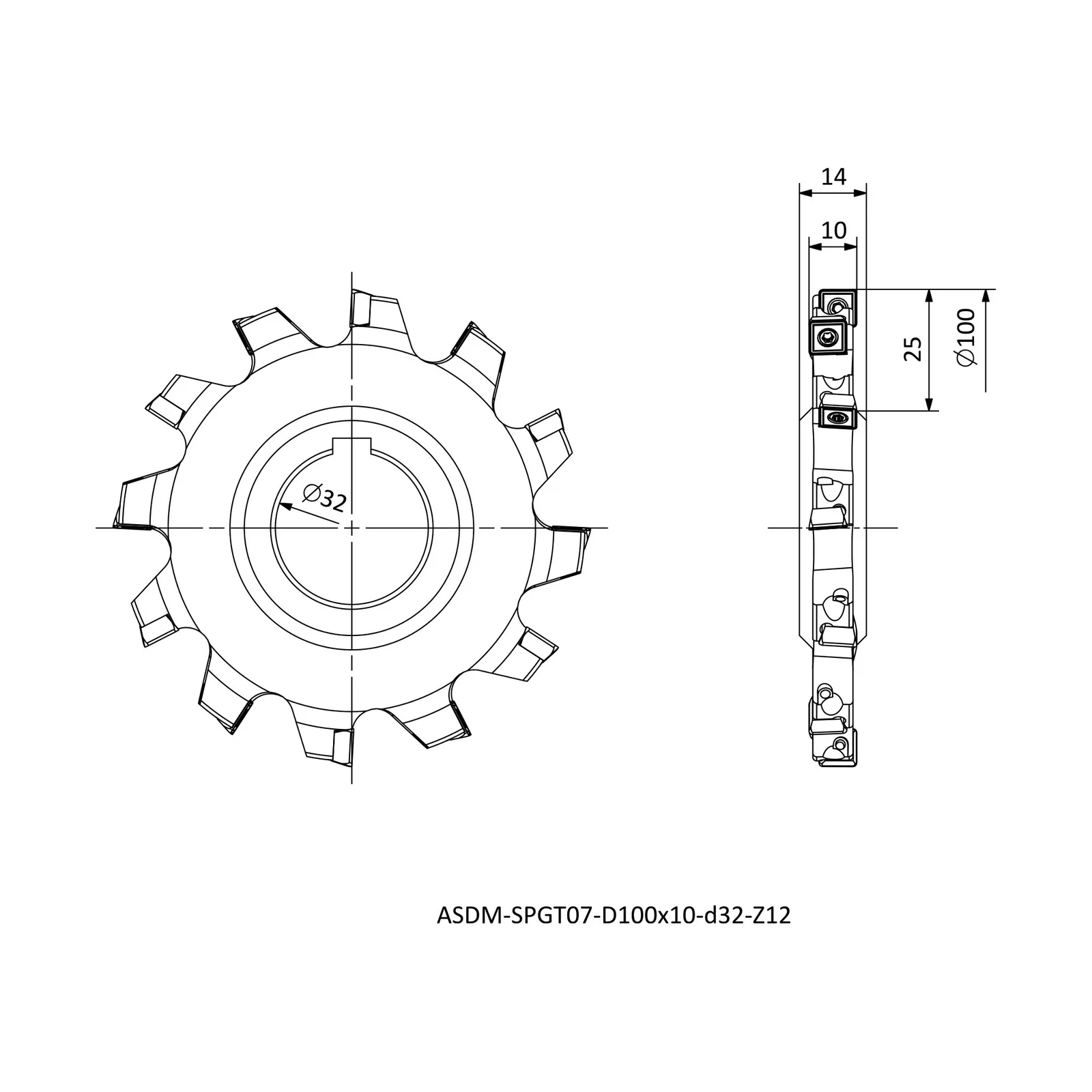 ASDM-SPGT07-D100x10-d32-Z12 &mdash; dimensioned drawing