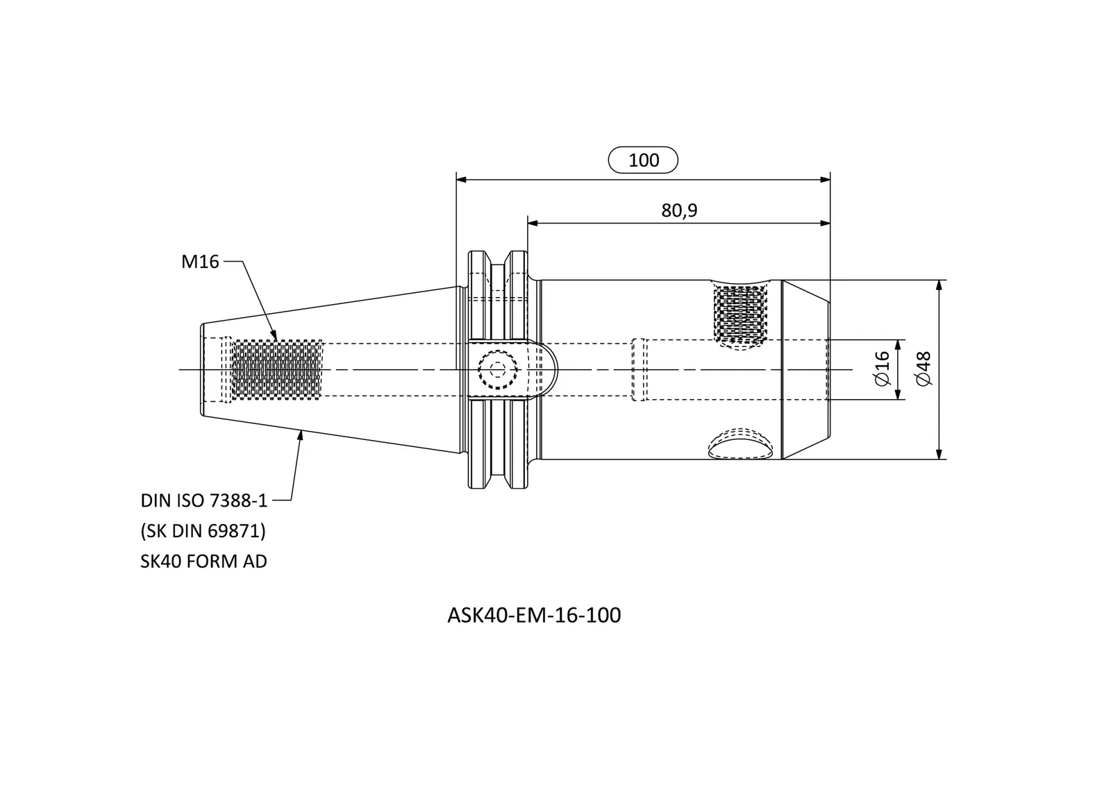 ASK40-EM-16-100 &mdash; dimensioned drawing