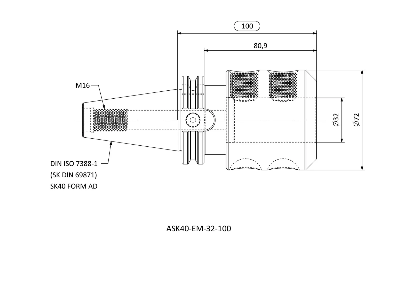 ASK40-EM-32-100 &mdash; dimensioned drawing