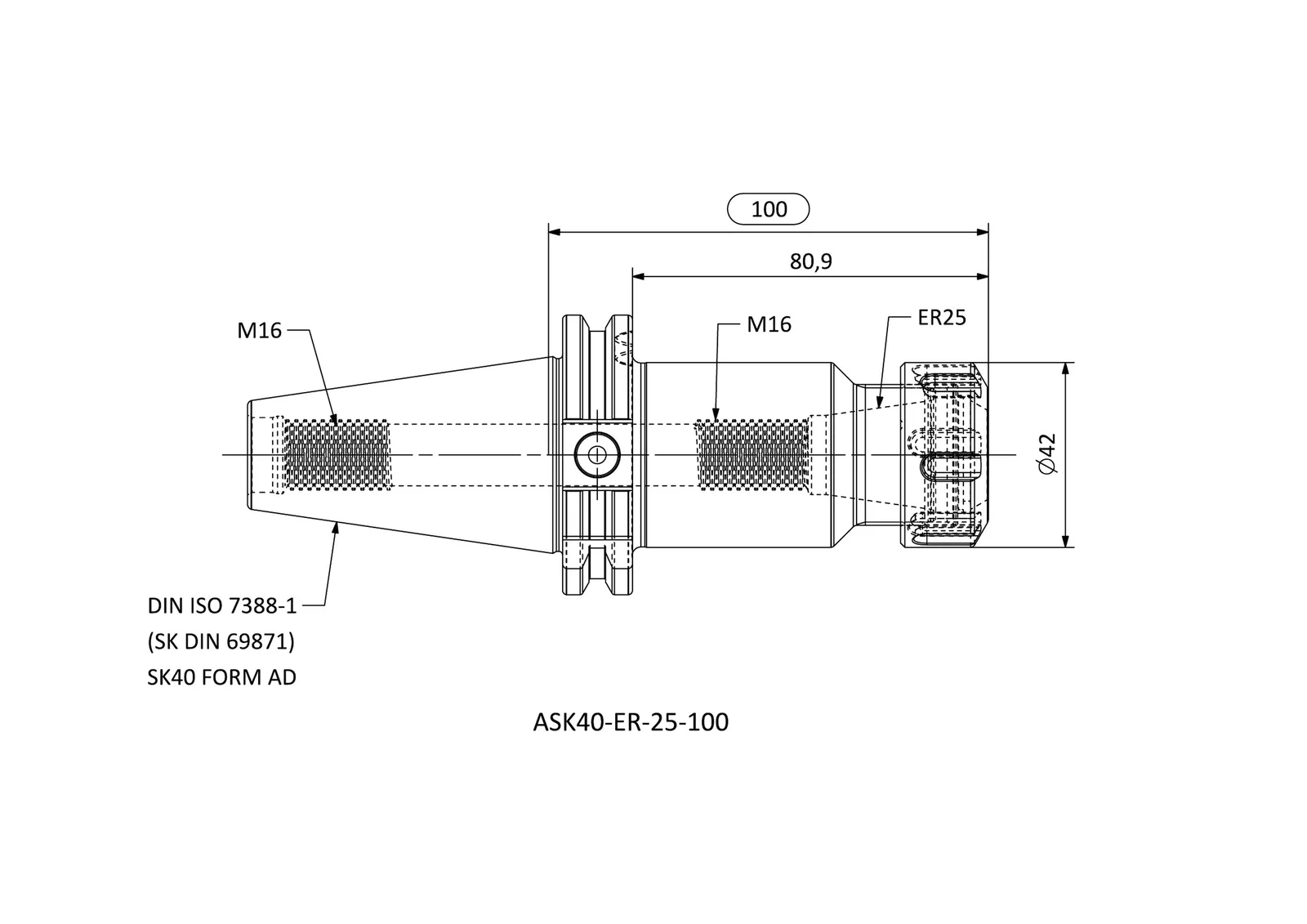 ASK40-ER-25-100 &mdash; dimensioned drawing
