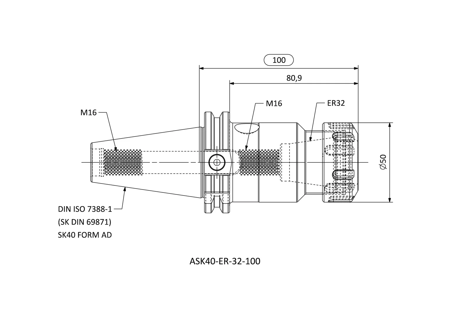 ASK40-ER-32-100 &mdash; dimensioned drawing