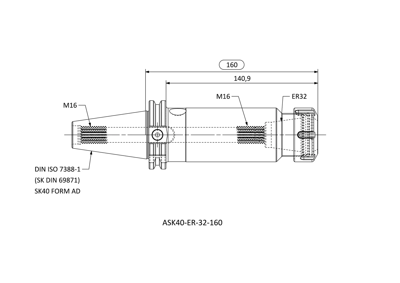 ASK40-ER-32-160 &mdash; dimensioned drawing