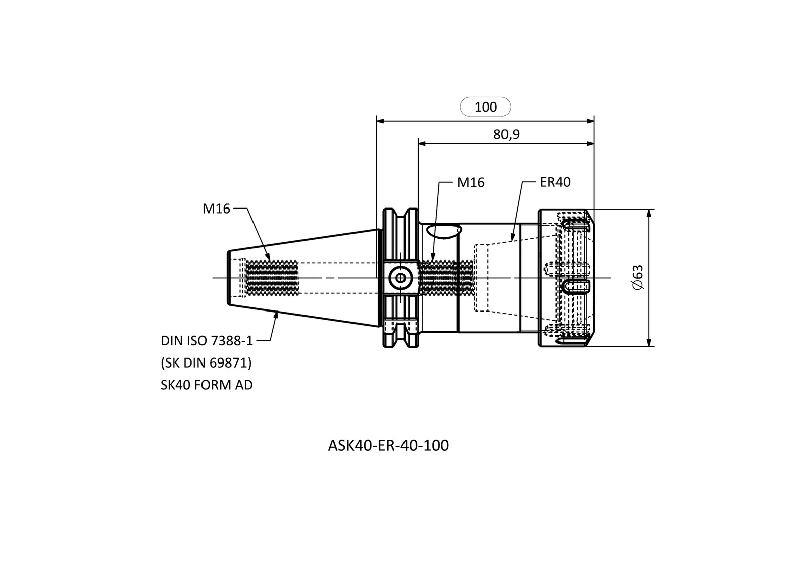 ASK40-ER-40-100 &mdash; dimensioned drawing