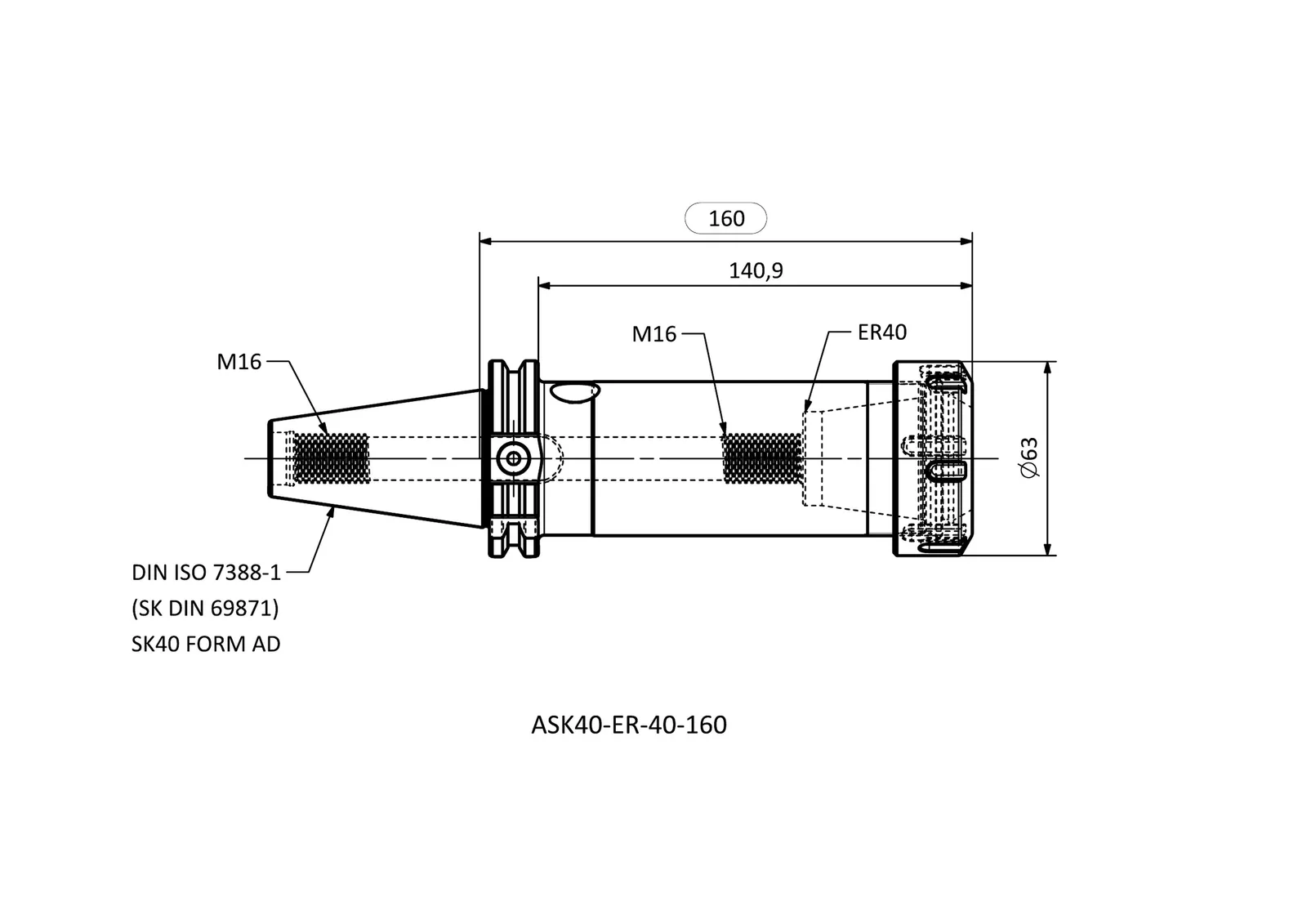ASK40-ER-40-160 &mdash; dimensioned drawing