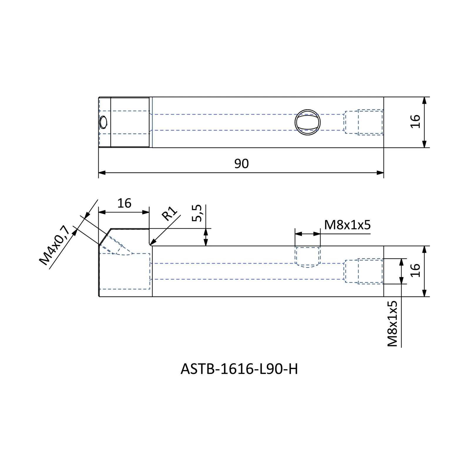 ASTB-1616-L90-H &mdash; dimensioned drawing