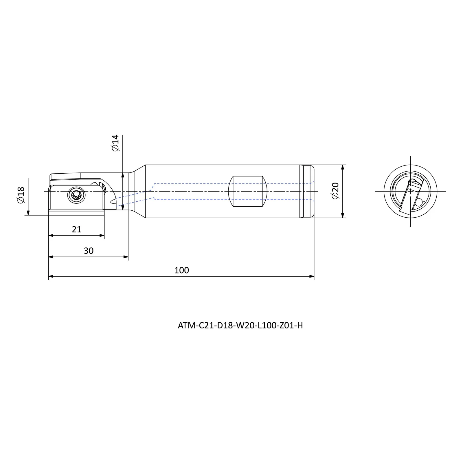 ATM-C21-D18-W20-L100-Z01-H &mdash; dimensioned drawing