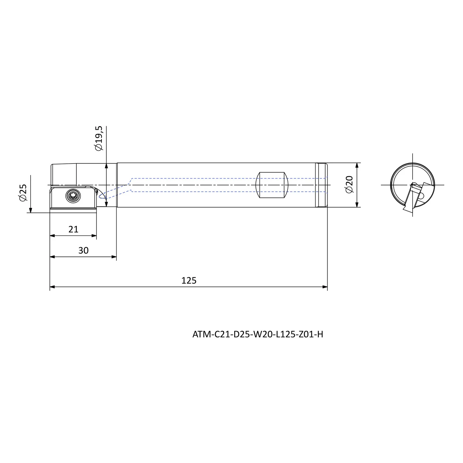 ATM-C21-D25-W20-L125-Z01-H &mdash; dimensioned drawing