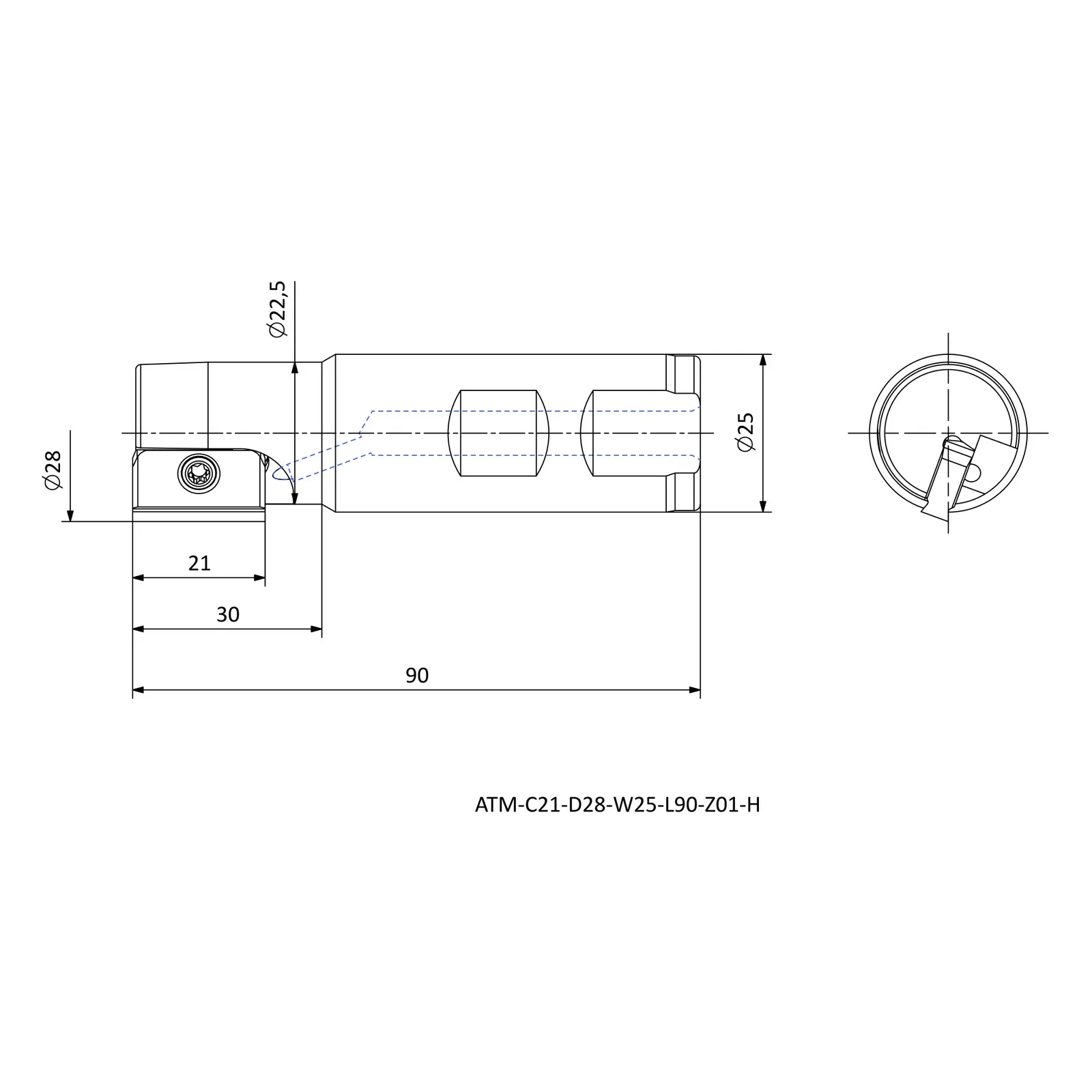 ATM-C21-D28-W25-L90-Z01-H &mdash; dimensioned drawing