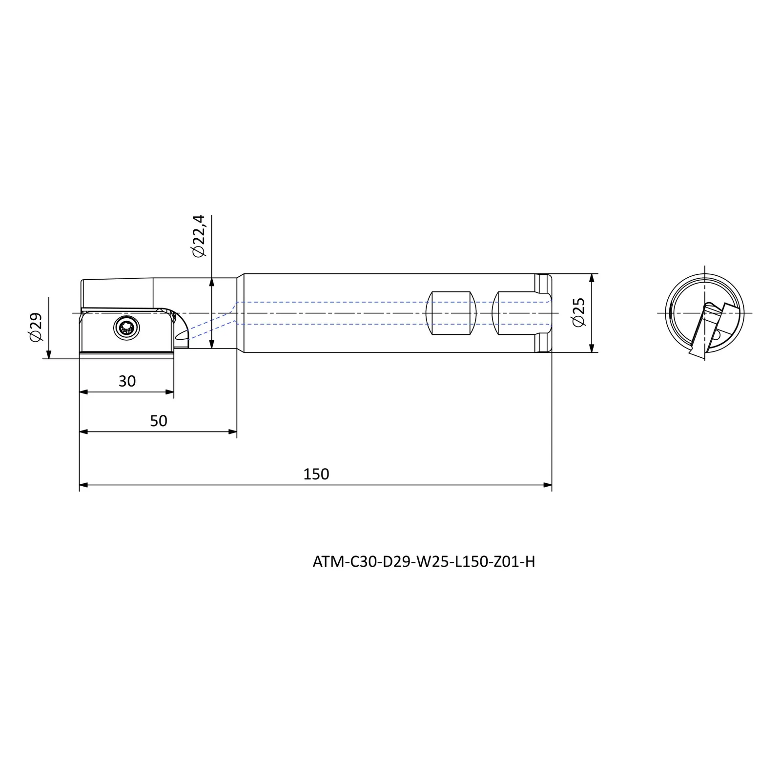 ATM-C30-D29-W25-L150-Z01-H &mdash; dimensioned drawing