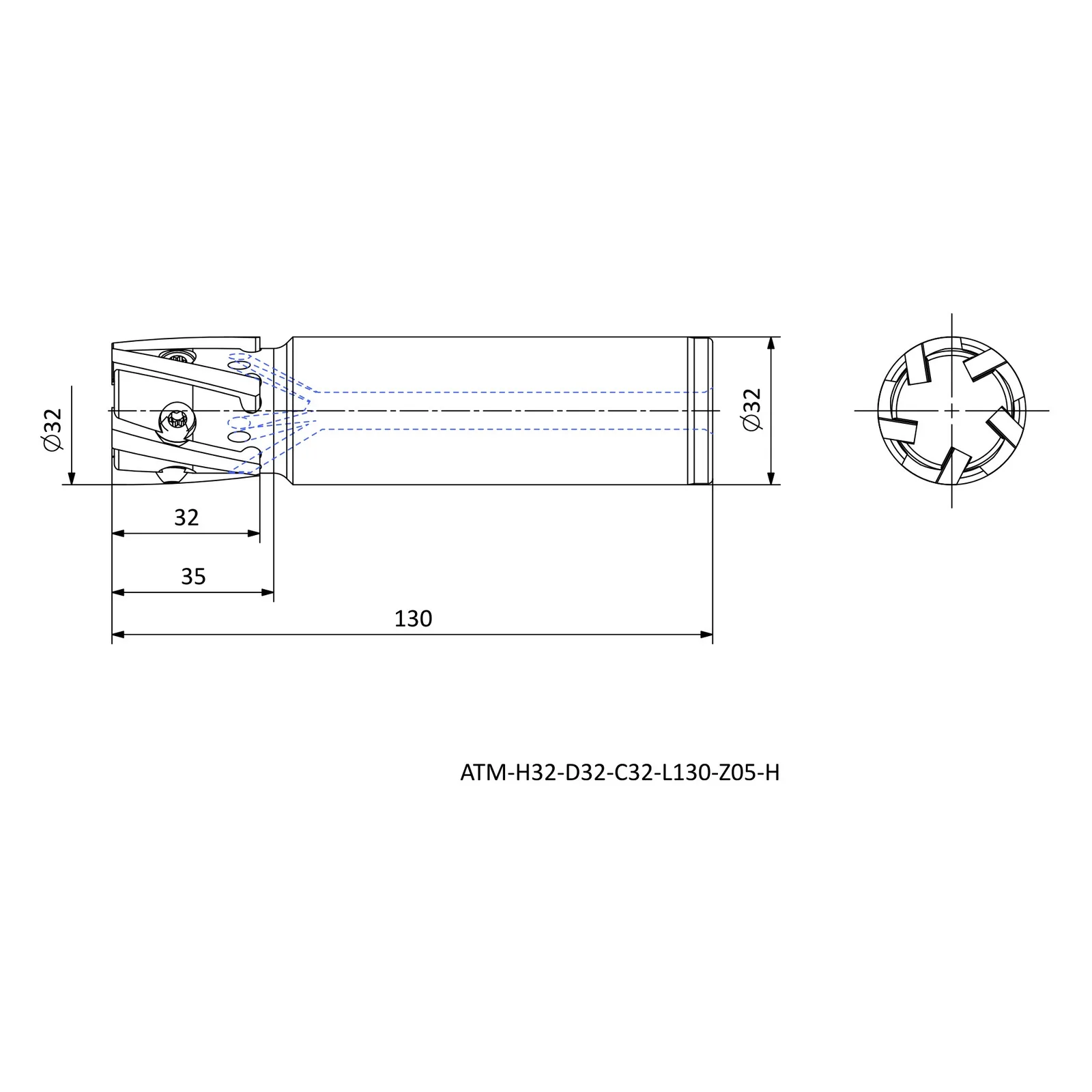 ATM-H32-D32-C32-L130-Z05-H &mdash; dimensioned drawing