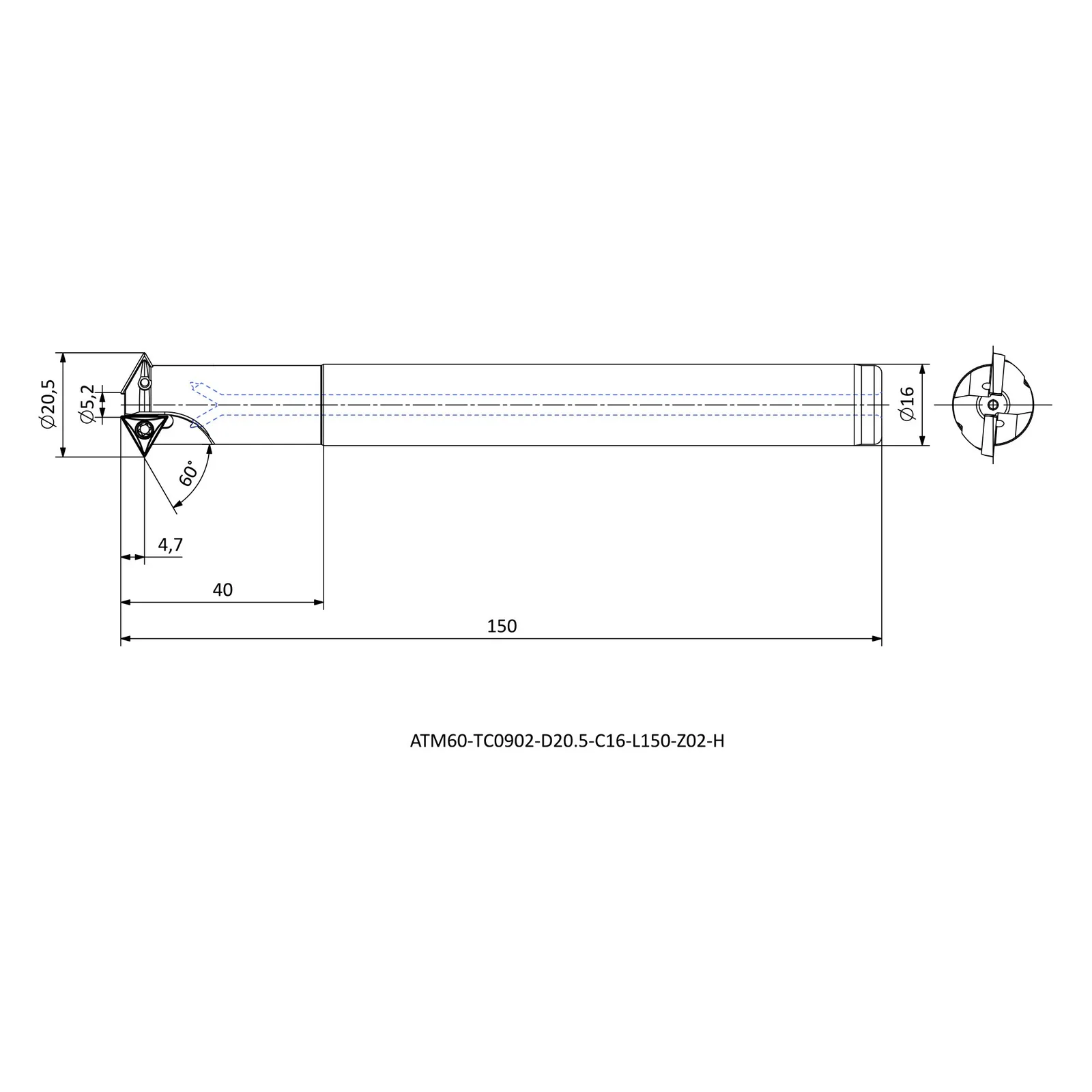 ATM60-TC0902-D20.5-C16-L150-Z02-H &mdash; dimensioned drawing