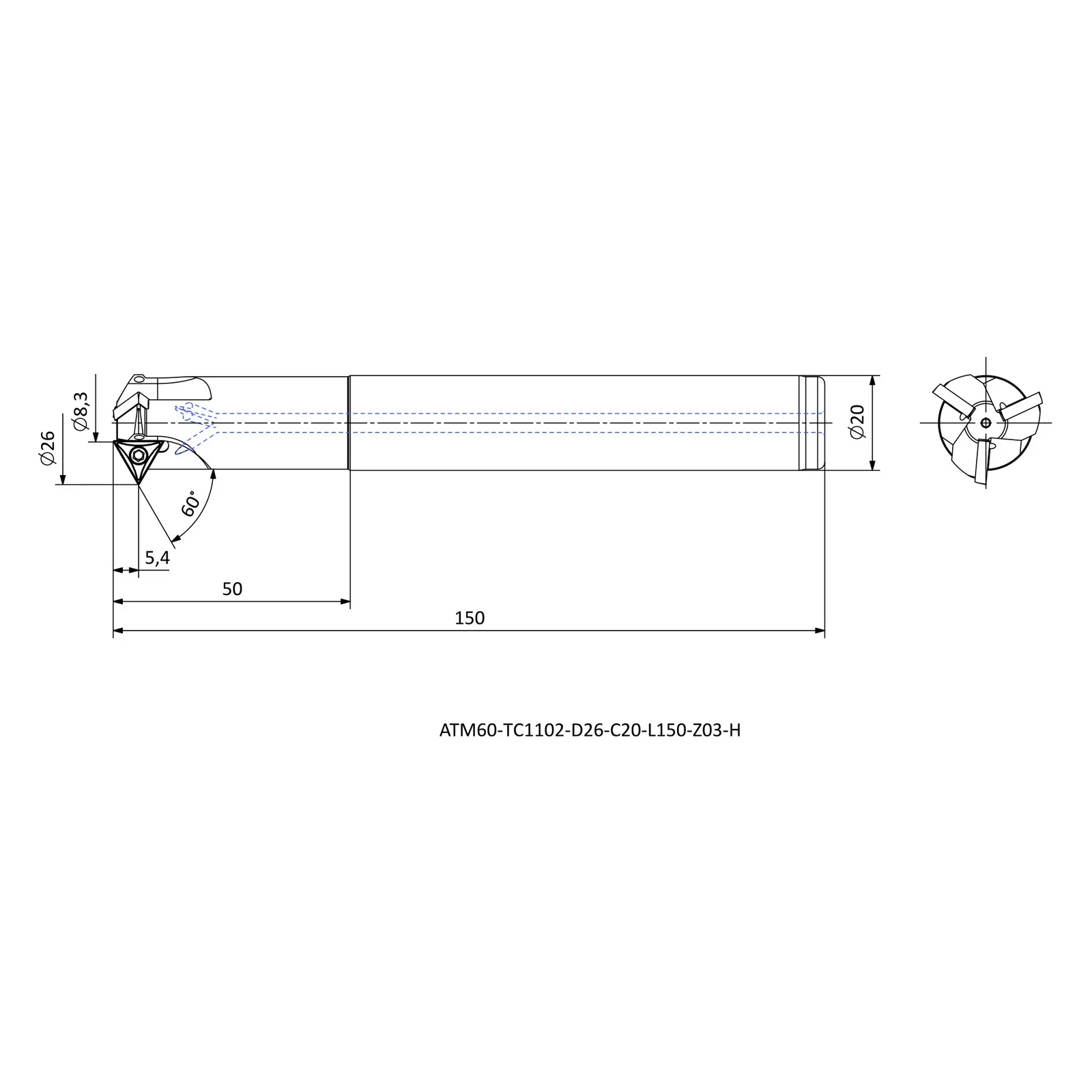 ATM60-TC1102-D26-C20-L150-Z03-H &mdash; dimensioned drawing