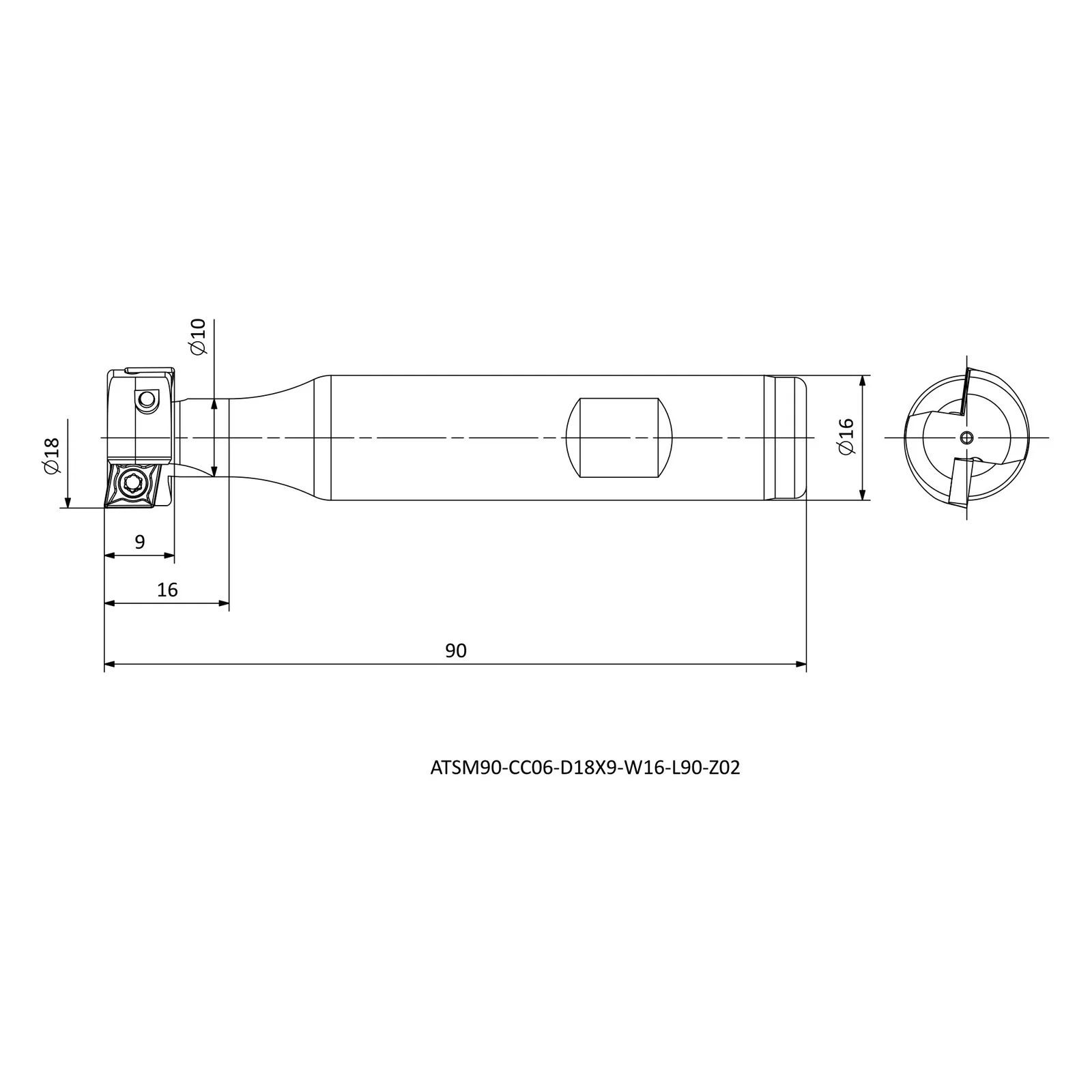ATSM90-CC06-D18X9-W16-L90-Z02 &mdash; dimensioned drawing