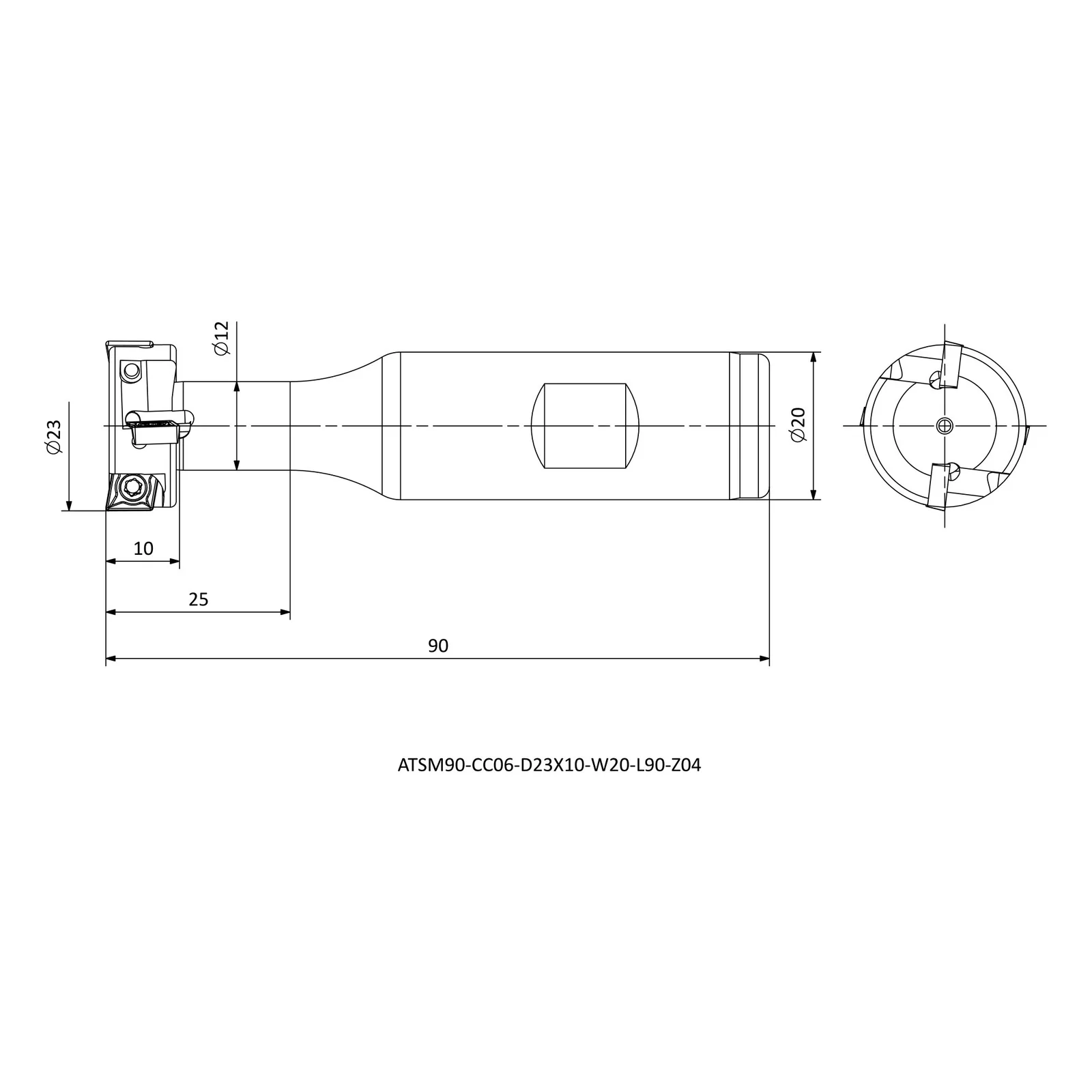 ATSM90-CC06-D23X10-W20-L90-Z04 &mdash; dimensioned drawing