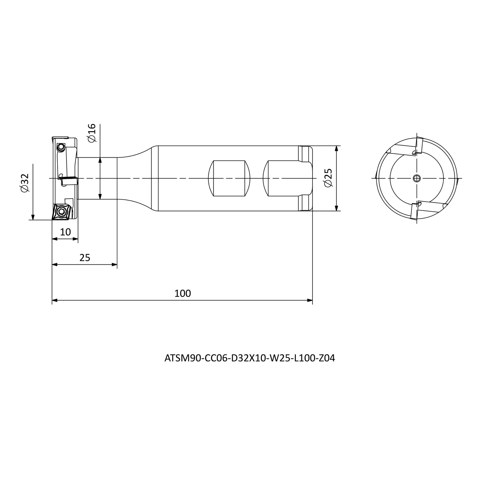ATSM90-CC06-D32X10-W25-L100-Z04 &mdash; dimensioned drawing
