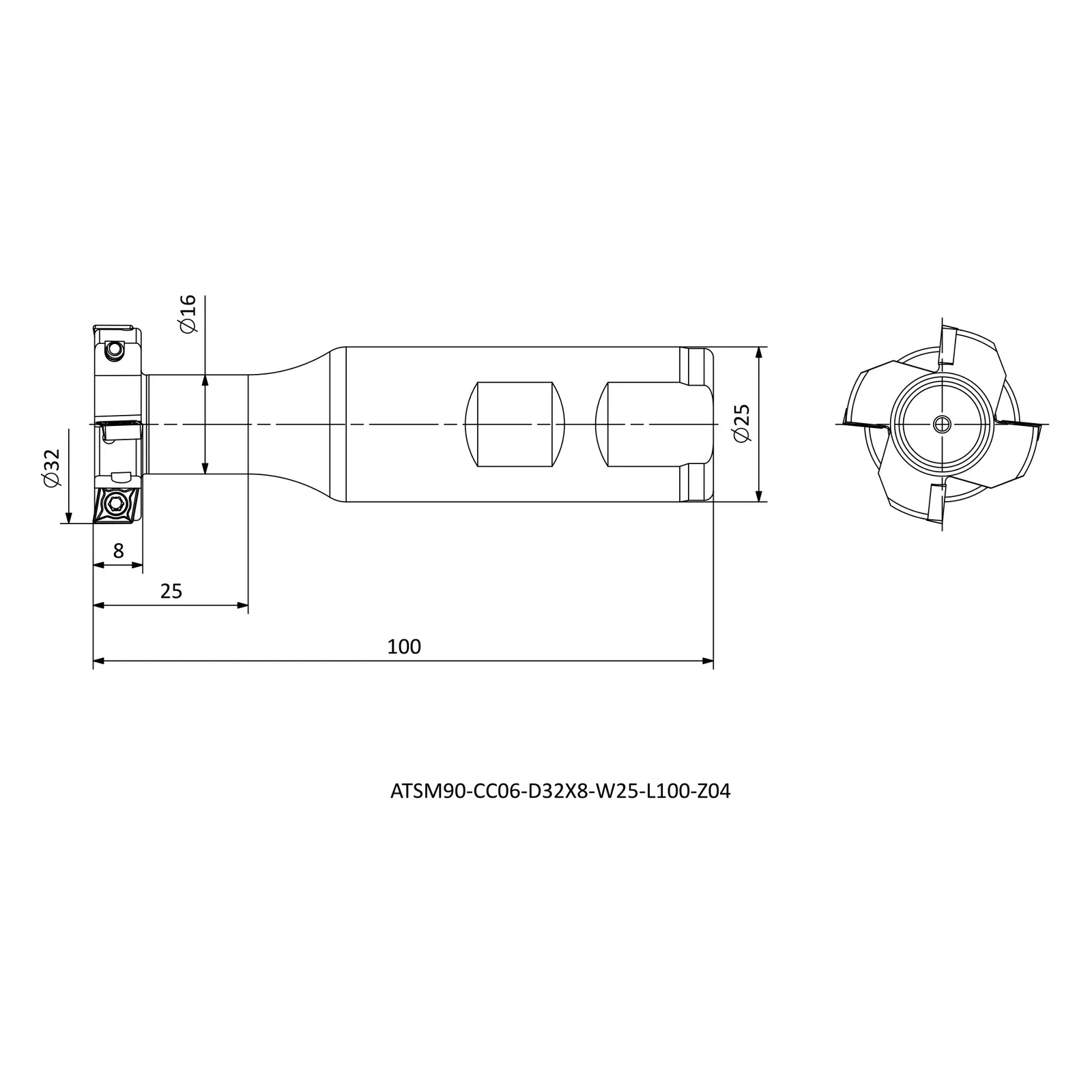 ATSM90-CC06-D32X8-W25-L100-Z04 &mdash; dimensioned drawing