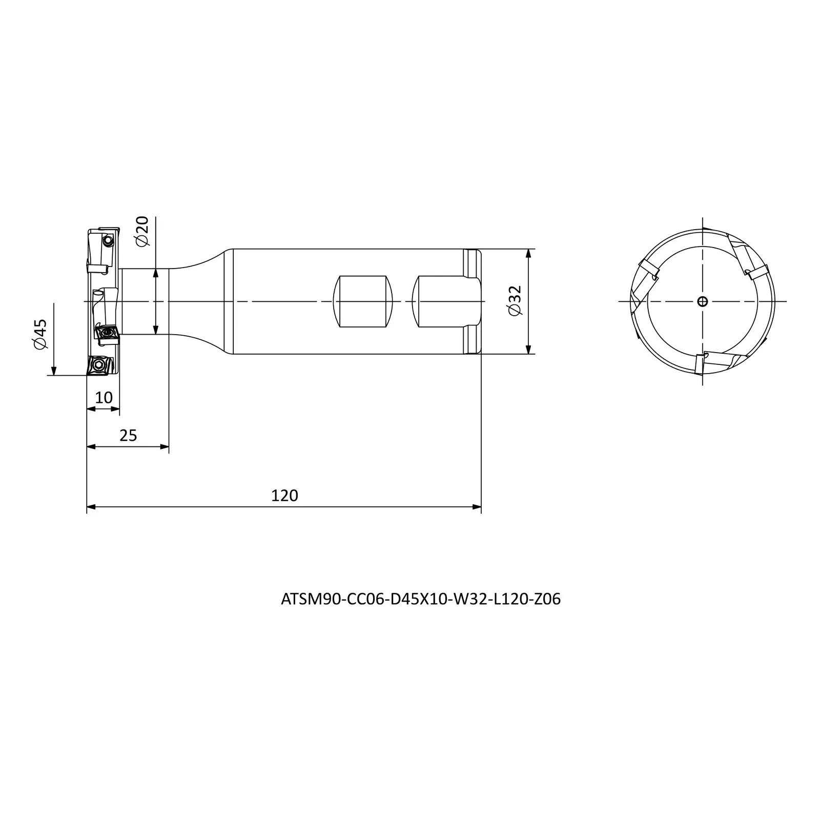 ATSM90-CC06-D45X10-W32-L120-Z06 &mdash; dimensioned drawing