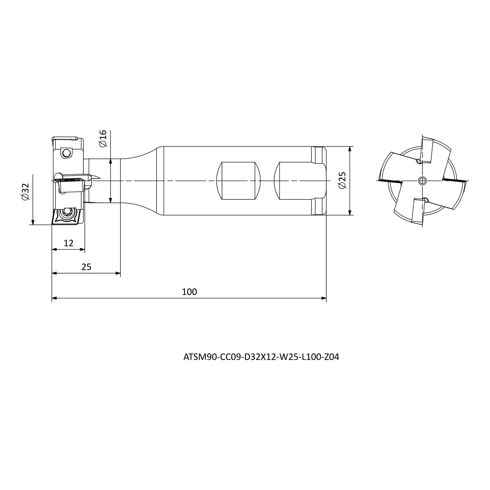 ATSM90-CC09-D32X12-W25-L100-Z04 &mdash; dimensioned drawing