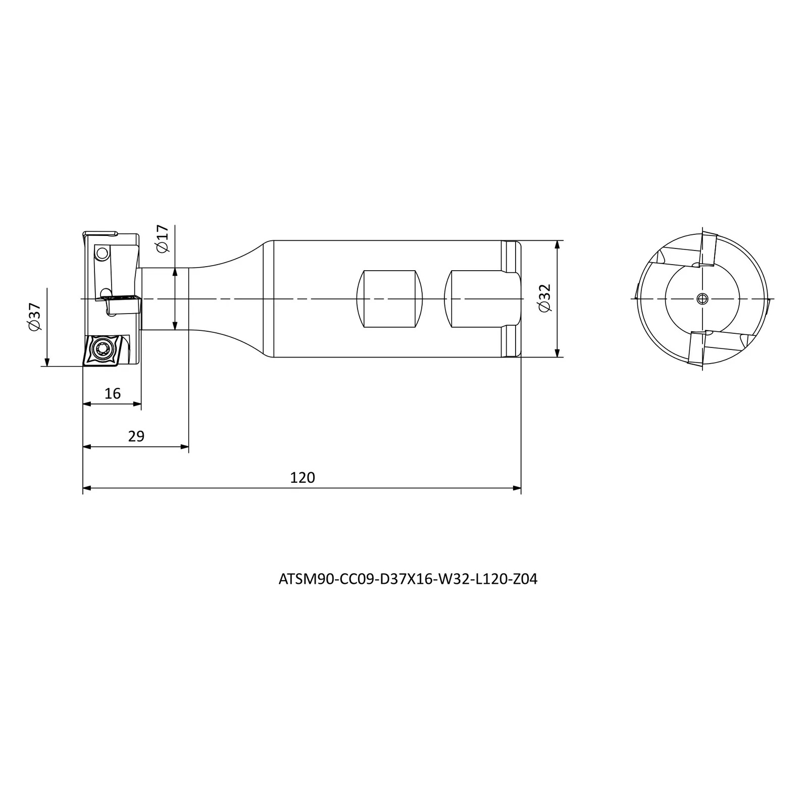 ATSM90-CC09-D37X16-W32-L120-Z04 &mdash; dimensioned drawing