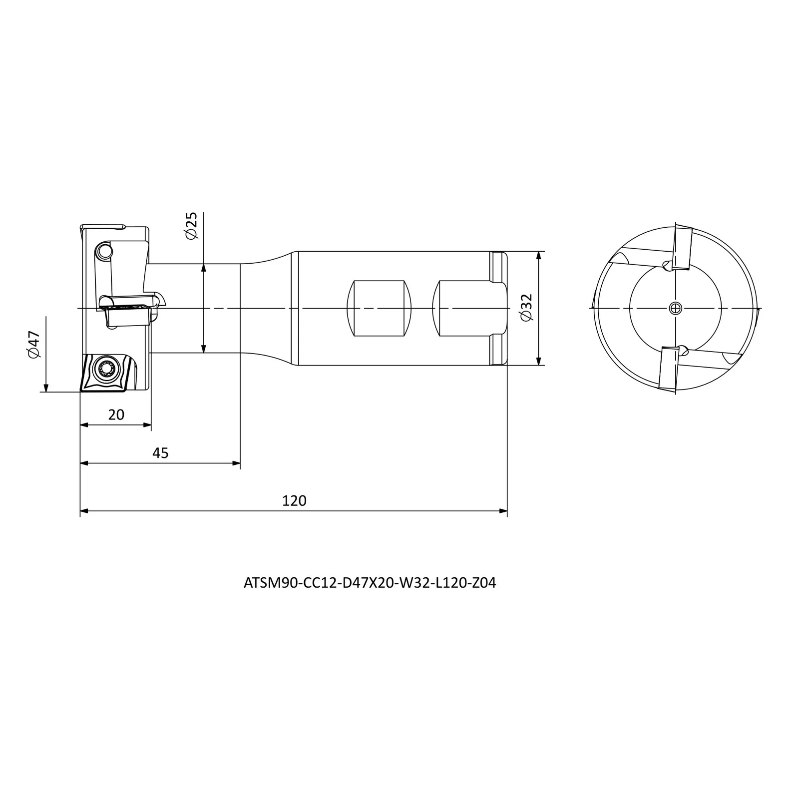 ATSM90-CC12-D47X20-W32-L120-Z04 &mdash; dimensioned drawing