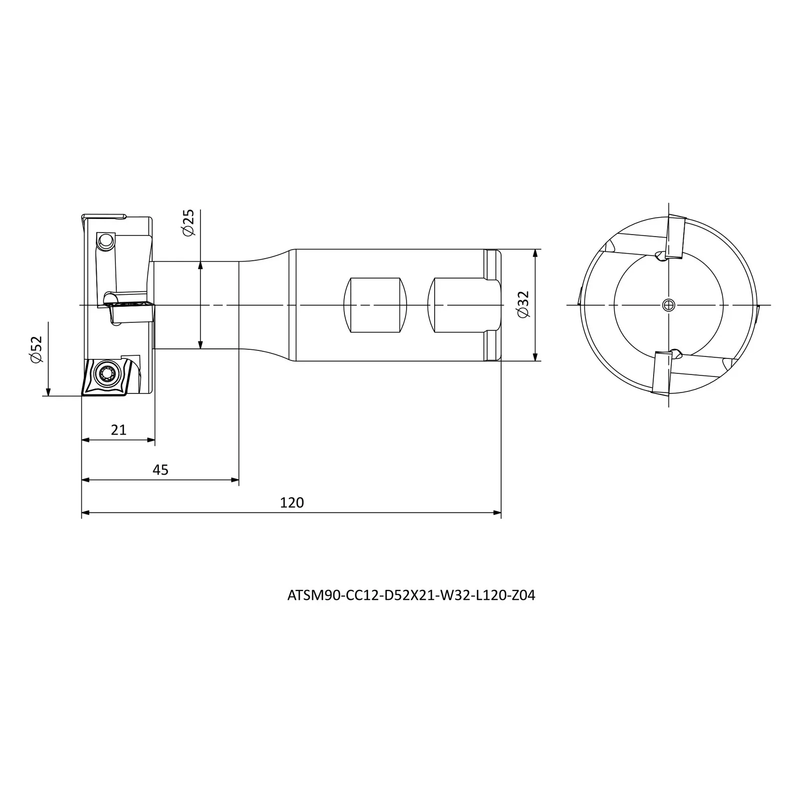 ATSM90-CC12-D52X21-W32-L120-Z04 &mdash; dimensioned drawing