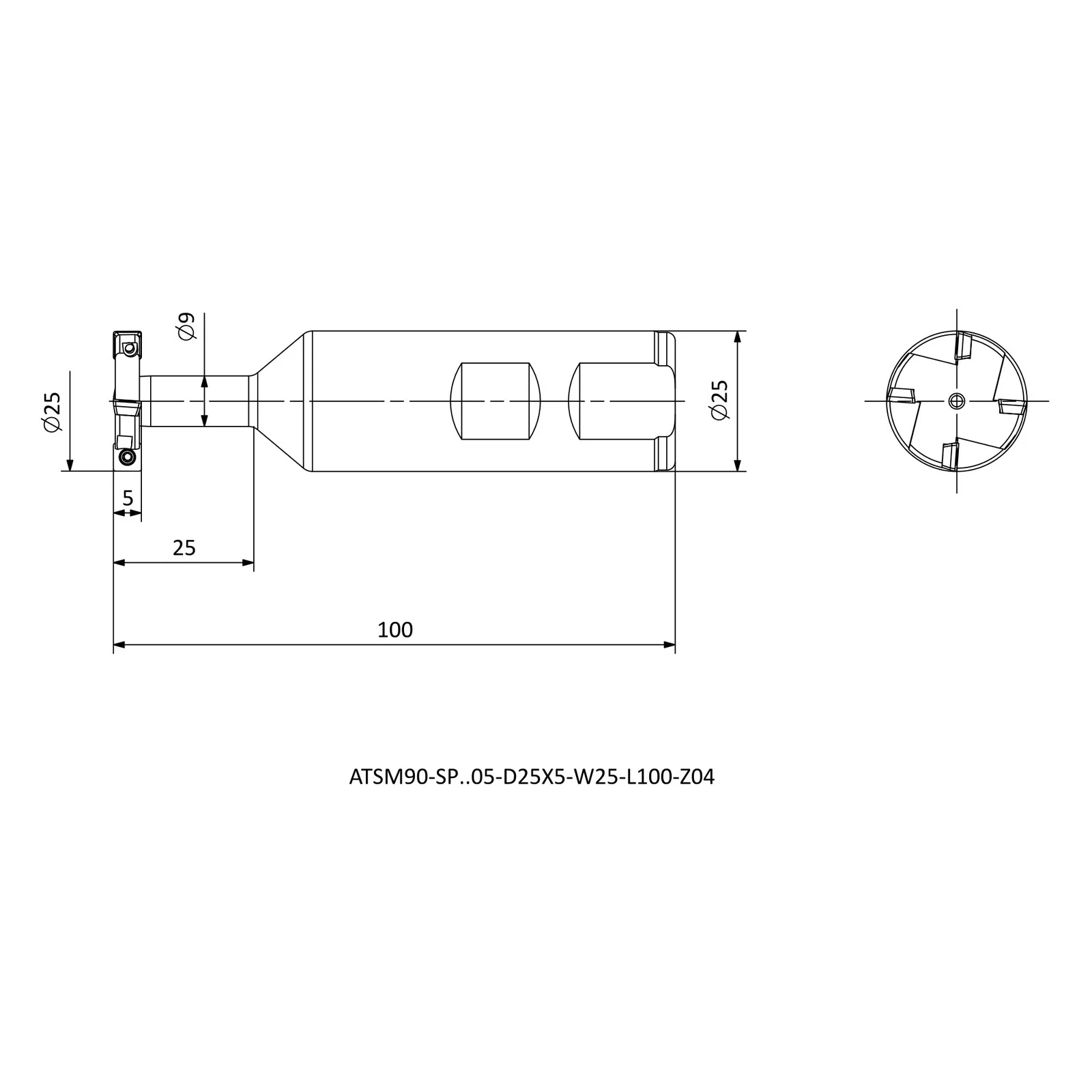 ATSM90-SP..05-D25X5-W25-L100-Z04 &mdash; dimensioned drawing