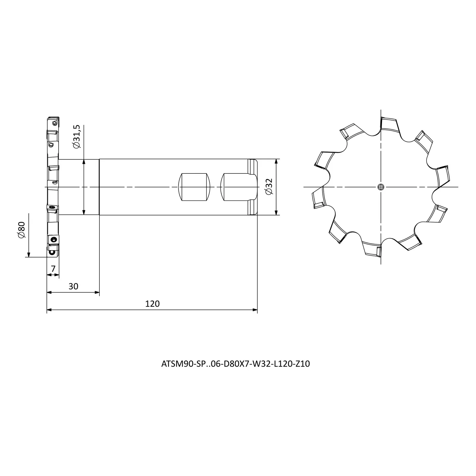 ATSM90-SP..06-D80X7-W32-L120-Z10 &mdash; dimensioned drawing