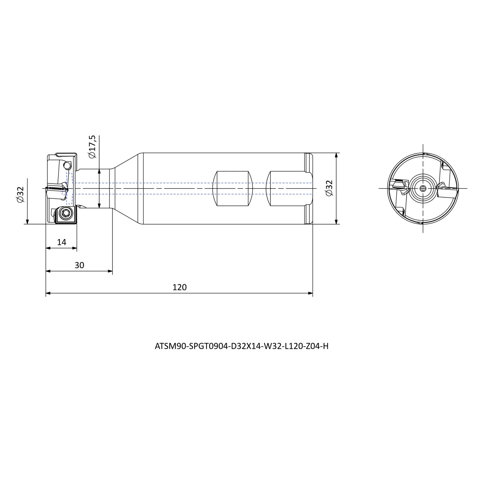 ATSM90-SPGT0904-D32X14-W32-L120-Z04-H &mdash; dimensioned drawing