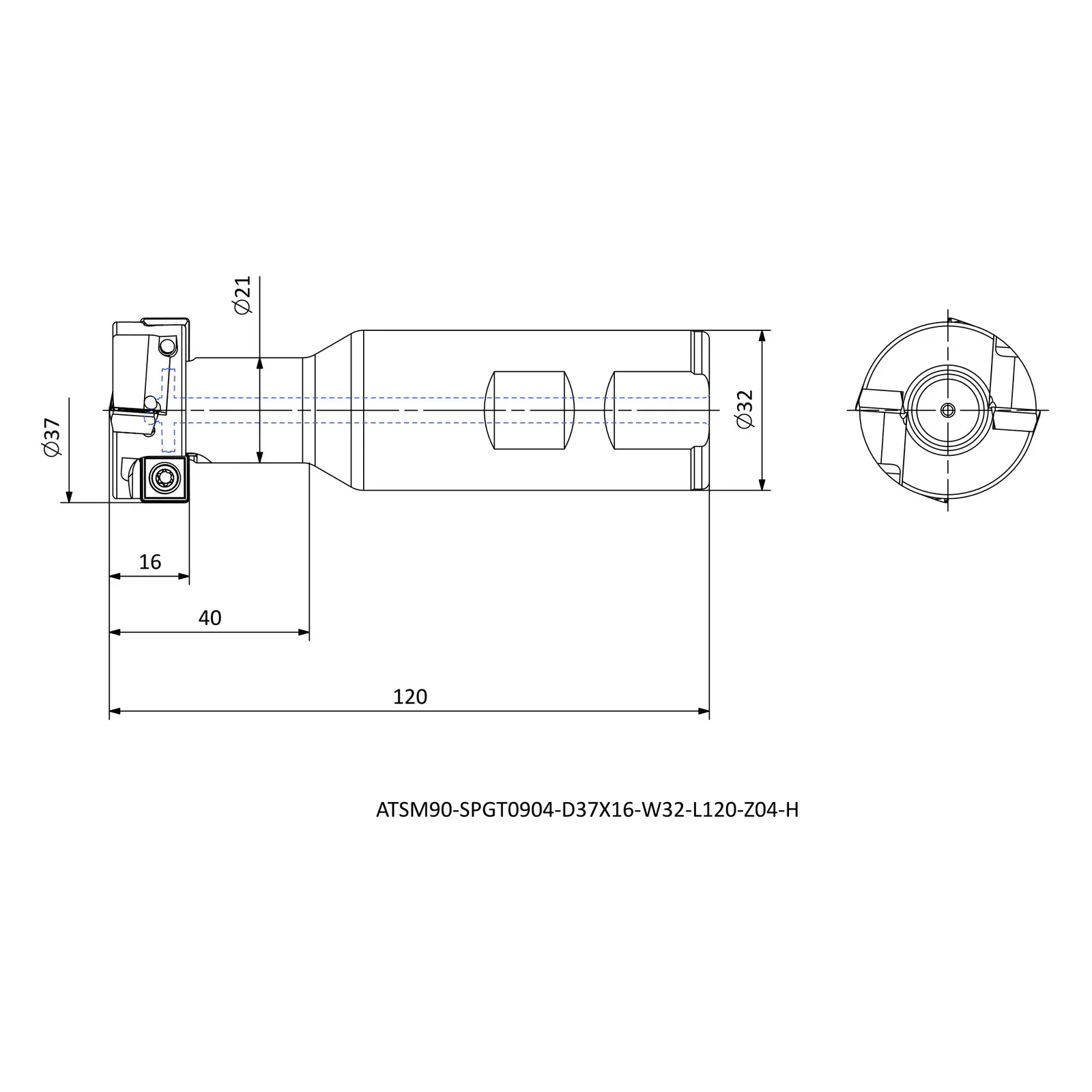 ATSM90-SPGT0904-D37X16-W32-L120-Z04-H &mdash; dimensioned drawing