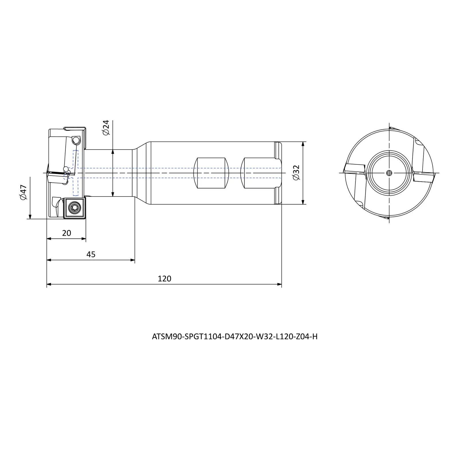 ATSM90-SPGT1104-D47X20-W32-L120-Z04-H &mdash; dimensioned drawing