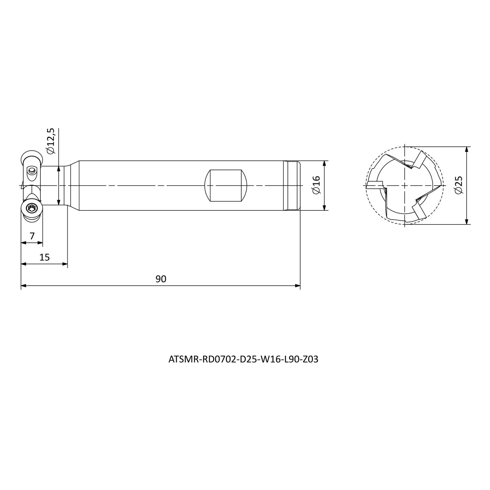 ATSMR-RD0702-D25-W16-L90-Z03 &mdash; dimensioned drawing