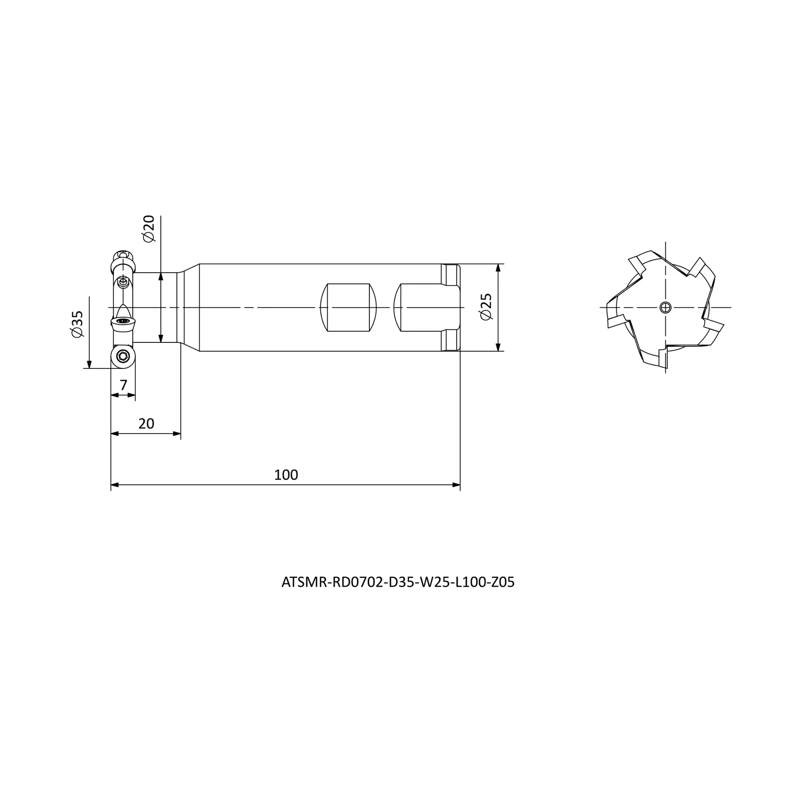 ATSMR-RD0702-D35-W25-L100-Z05 &mdash; dimensioned drawing