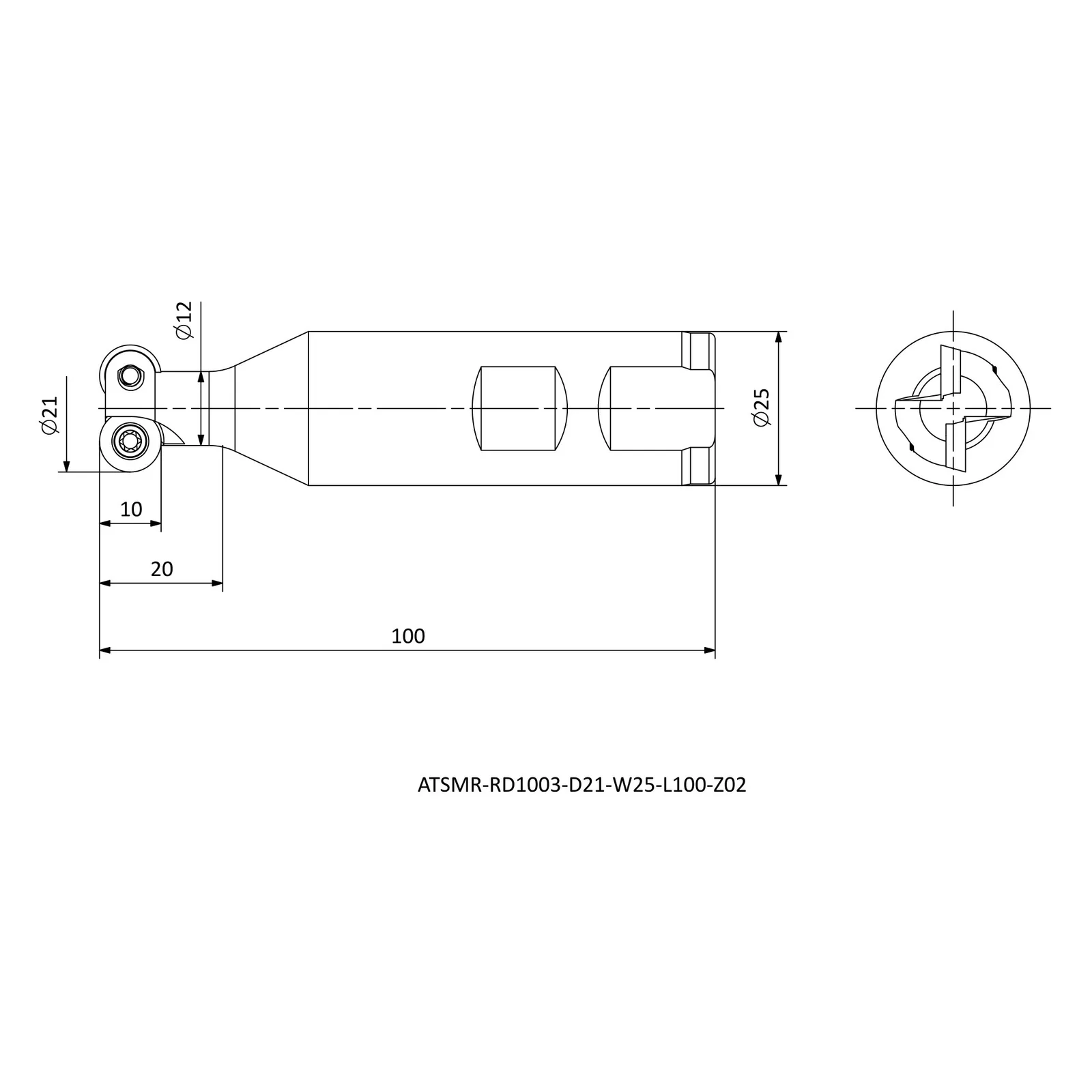 ATSMR-RD1003-D21-W25-L100-Z02 &mdash; dimensioned drawing