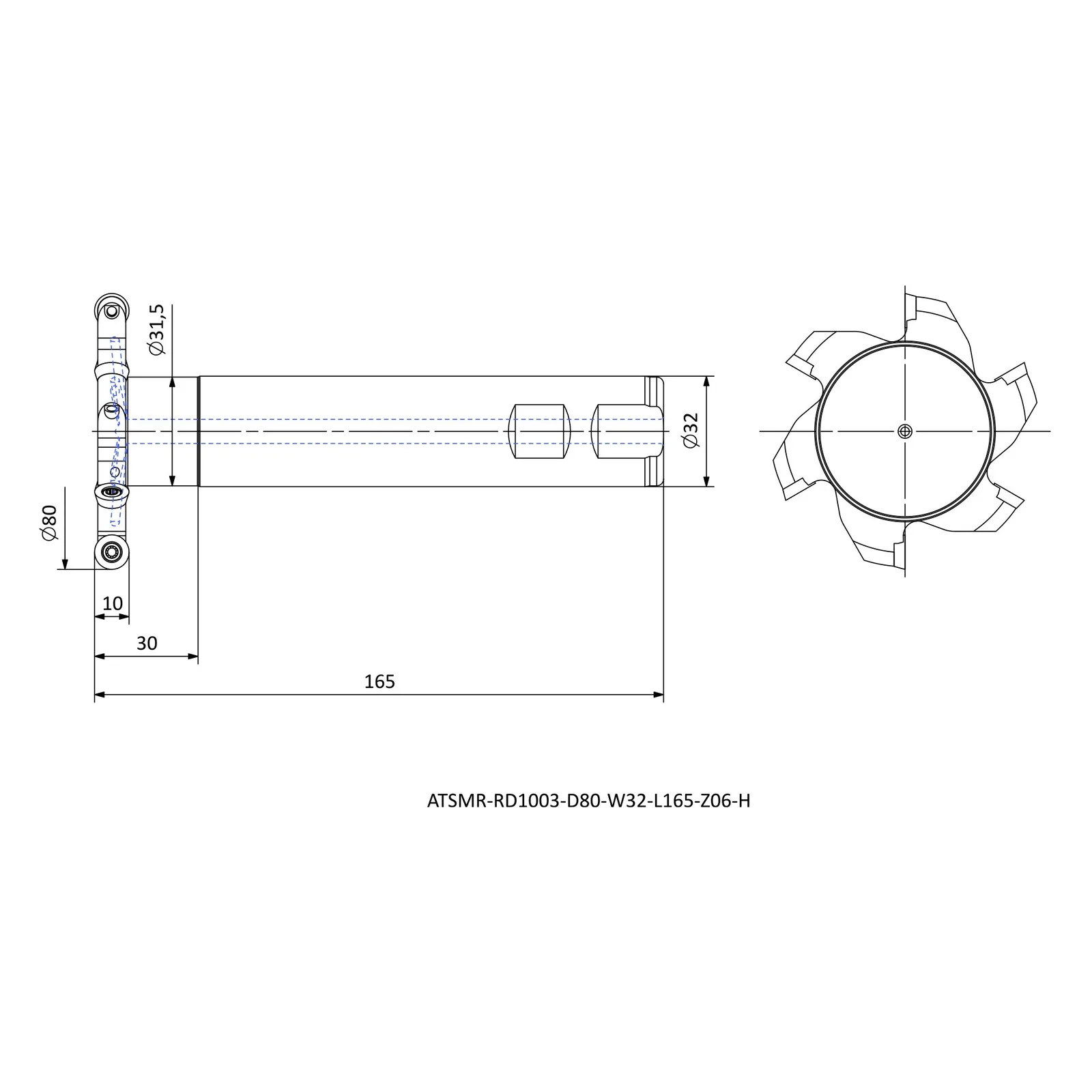 ATSMR-RD1003-D80-W32-L165-Z06-H &mdash; dimensioned drawing