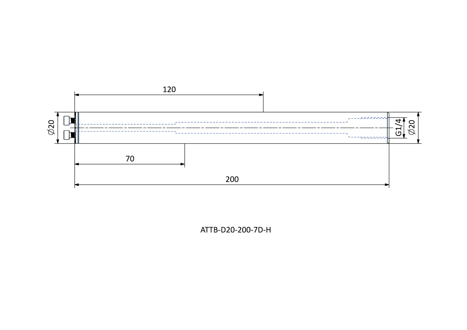 ATTB-D20-200-7D-H &mdash; dimensioned drawing