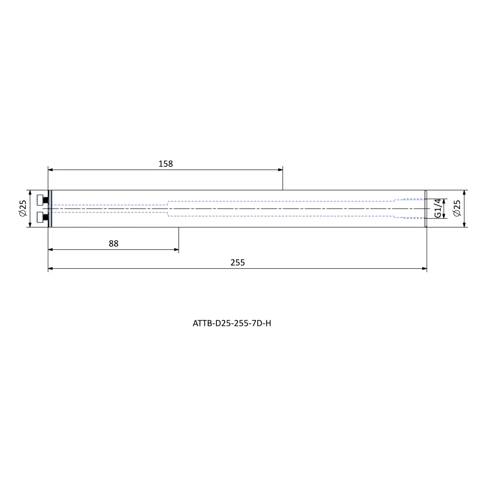 ATTB-D25-255-7D-H &mdash; dimensioned drawing